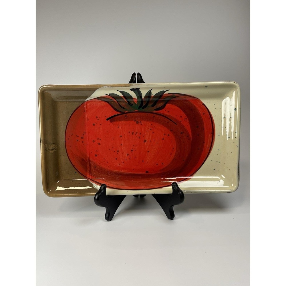 Crate and Barrel Roma Tomato Rectangular Tray Serving Dish Handpainted Italy